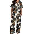 thumbnail image 3 of HOWPAY Halloween Pajamas Women Set Ghost Pumpkin Print Short Sleeve Button down Shirts and Pants Comfort Lounge Set 2 Piece Classic Soft Loungewear Pjs Set Black S, 3 of 7