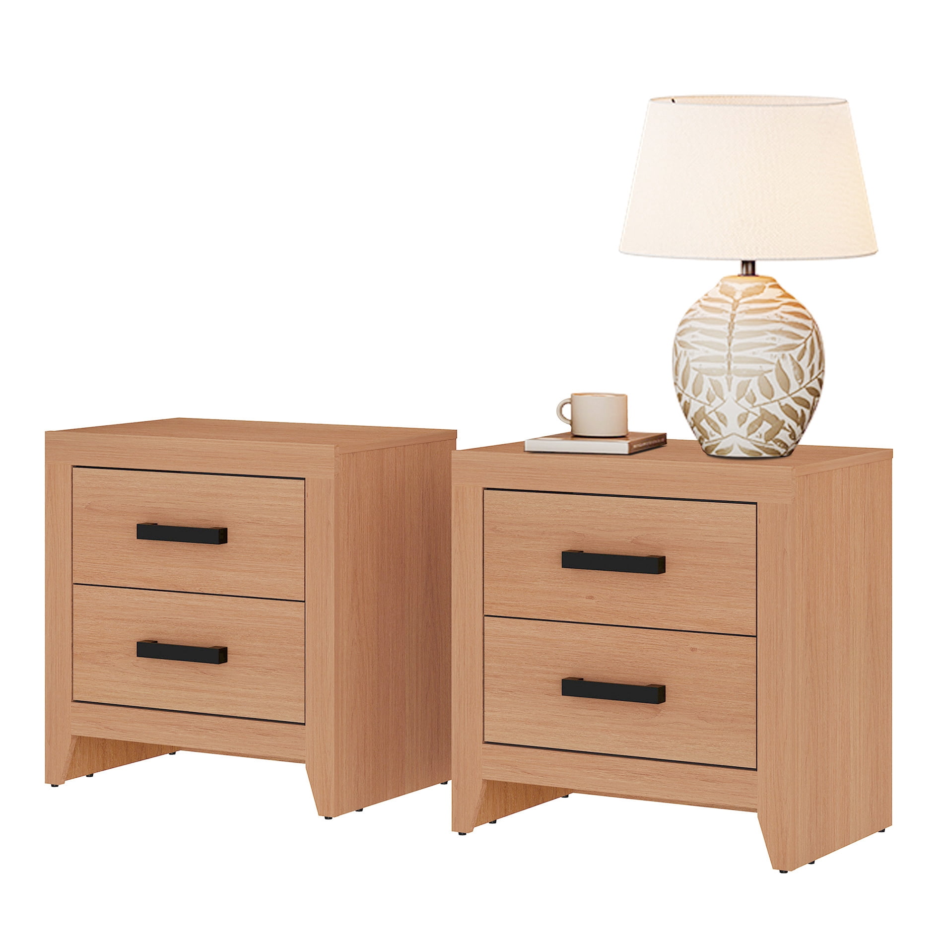 Set of 2 Farmhouse Rustic Wooden Nightstand With 2 Smooth‑Glide Storage Drawers,Solid‑Base Bedside End Table,Multi‑Purpose Accent Side Cabinet For Bedroom,Living‑Room,Mocha