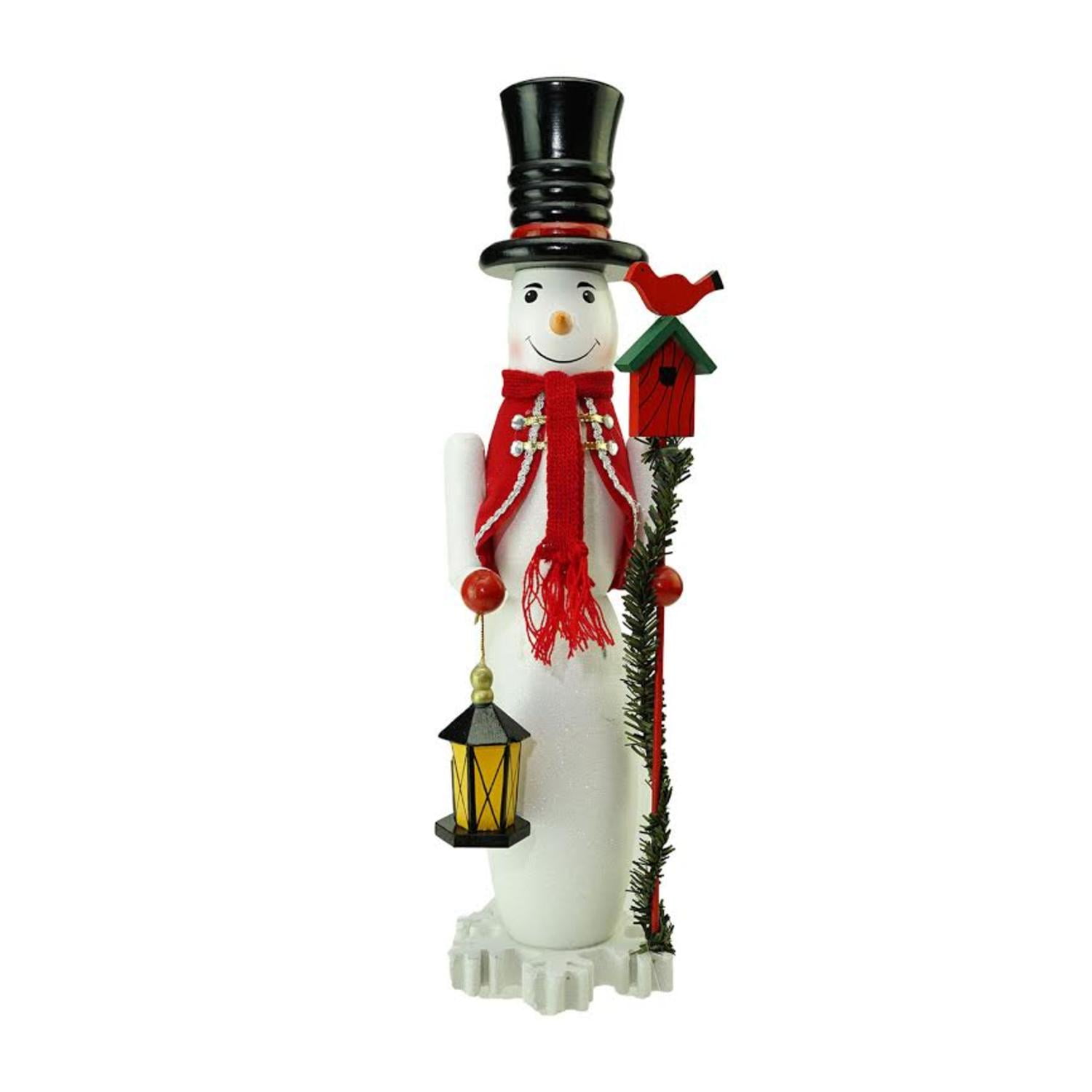 18" White and Red Wooden Christmas Snowman Nutcracker Tabletop Decor
