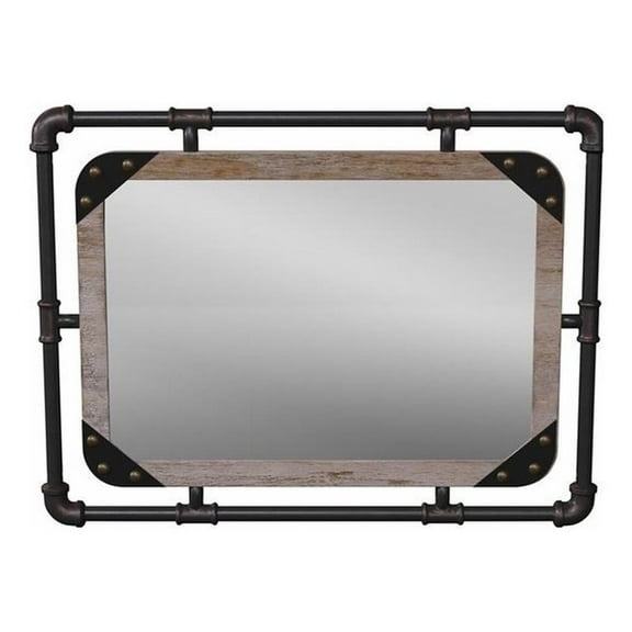 Furniture of America Gee Industrial Metal Wall Mirror in Antique Black