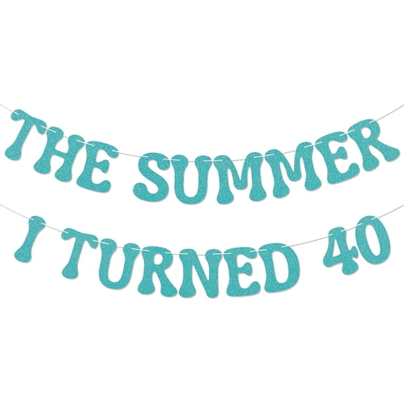 The Summer I Turned 40 Banner - Happy 40th Birthday Banner, Cheers to 40 Years, Summer Beach 40th Birthday Party Decorations Blue Glitter