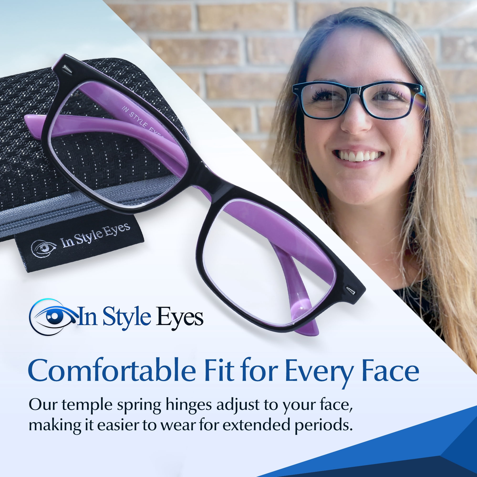 In Style Eyes Powerful High Magnification Men's Reading Glasses, Portable, Single Vision, Plastic, Classic, 1 Pair, Clear Tint, Purple 5.5x