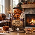 thumbnail image 2 of Halloween Gothic Whimsical Wooden Decoration, Vivid Color Fade Resistant Durable Tabletop Spooky Decor for Flat Wood Craft Office Mantel Cabinet Bookshelf Countertop Home Party Display (pumpkin), 2 of 6