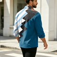 thumbnail image 6 of Men's Corduroy Streetwear Color Block Button Down Shirt, Geometric Print Long Sleeve Lapel Casual Top, Loose Fit Fall Daily Clothes with Chest Pocket Blue S, 6 of 6