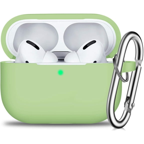 AirPods Pro Case Cover with Keychain, Full Protective Silicone Skin Accessories for Women Men Girl with Apple 2019 Latest AirPods Pro Case, Front LED Visible-Avocado