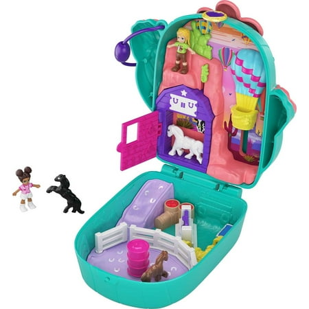 Polly Pocket Pocket World Cactus Cowgirl Ranch Compact, 2 Micro Dolls, Accessories
