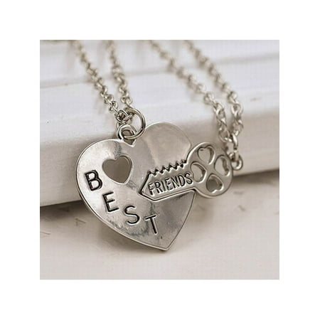 Best Friend Friendship Necklace Heart Key Set Silver Pendant Couple (Best Bitches Heart Necklace)