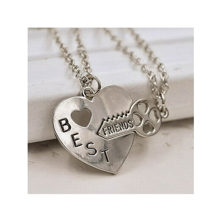 Best Friend Friendship Necklace Heart Key Set Silver Pendant Couple (Funny Best Friend Necklaces)