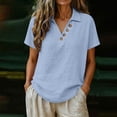thumbnail image 5 of Jerdar Women's Casual Linen Blouse Collared V-Neck Short Sleeve Button Detail Curved Hem Summer Top XXL, 5 of 6