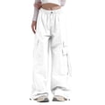 thumbnail image 1 of Pantalones cargo de mujer de cintura media y pierna ancha con bolsillos laterales - Ropa urbana elástica y holgada para viajar - Puños con cordón ajustable en los tobillos, poliéster, para todas la, 1 of 7