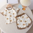 thumbnail image 2 of CAUYDY Baby Girls' Summer Shorts Set Toddler 2 Piece Clothes Kids Outfits Cute Drop Shoulder T-shirt & Short Set for 1T 2T 3T 4T 5T 6T Newborn Girl Pajamas (Sizes 5-6 Years,D1-Brown), 2 of 4