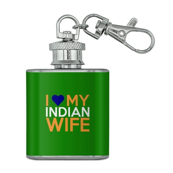 I Love My Indian Wife Stainless Steel 1oz Mini Flask Key Chain