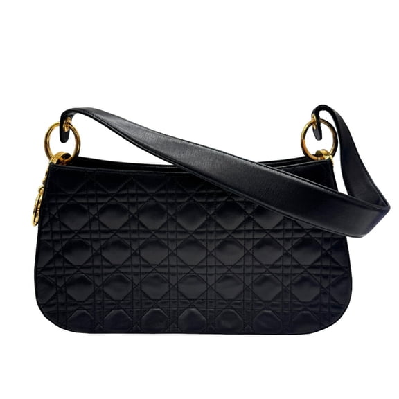 Pre-Owned Christian Dior Lady Cannage Lambskin Black Shoulder Bag for Women