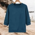 thumbnail image 5 of Womens Sweatshirt Dqueduo Women's Solid Color Loose 3/4 Sleeve Round Neck Sweatshirt – Casual All-Season Top Navy L, 5 of 6