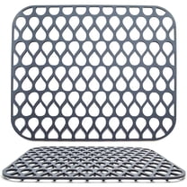 2 Pcs Silicone Kitchen Sink Mat, 13.58 x 11.42 in Sink Protector with Draining Holes, Heat Resistant, Anti-Slip, Soft Dish Drying Mat, Gray