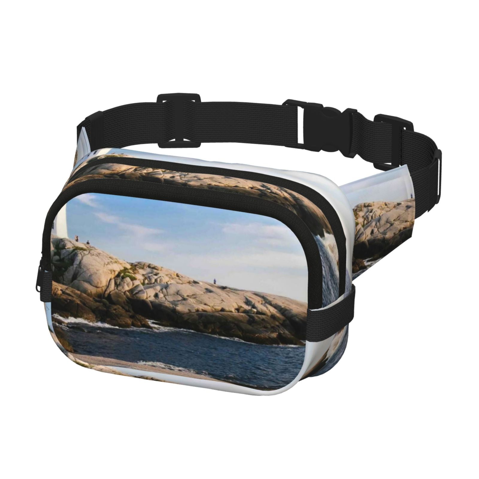 Picia Lighthouse Print Square Double-Layer Waist Bag Mini Adjustable Waist Belt Bag Exercise Running Travel Hiking