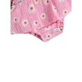 thumbnail image 5 of Qiylii Toddler Girls Floral Pleated Crotch Buttons Romper Bowknot Headband, 5 of 6