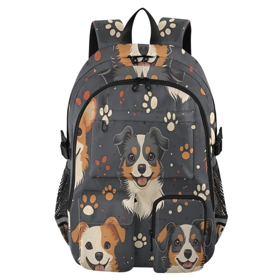 DIXRUYEE Paw Print Dog Face Pattern Backpack for School 14”Laptop Compatible with Reflective Safety Strips