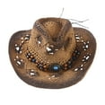 thumbnail image 1 of BRIGHTFUFU Sombrero de vaquero occidental, sombrero de ala ancha, sombrero para espectáculos escénicos, gorras de vaquero de paja unisex, 1 of 7