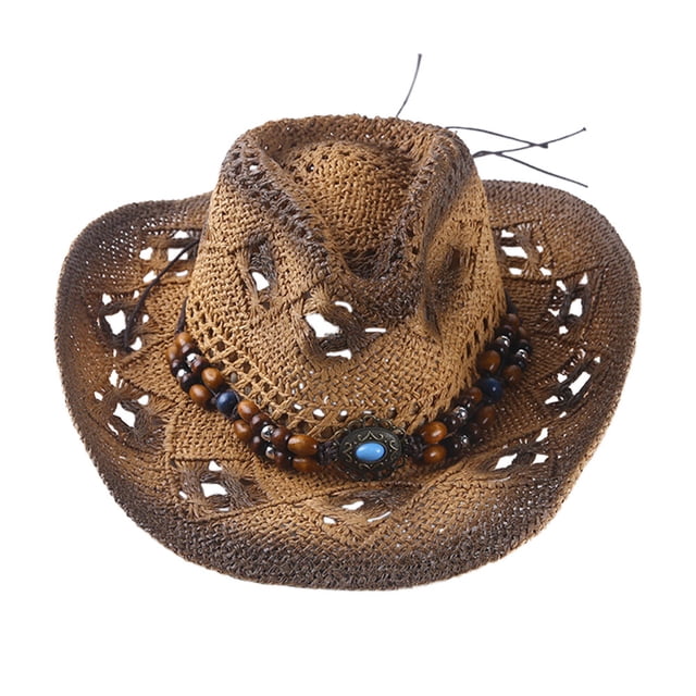 BRIGHTFUFU Sombrero de vaquero occidental, sombrero de ala ancha, sombrero para espectáculos escénicos, gorras de vaquero de paja unisex