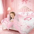 thumbnail image 3 of meiyoeat Pink Bow Monogram A Full Size Comforter Sets,Cute Ribbon Bowknot Bedding Comforter Set For Girl,Pink Reversible,3-Piece,1 Comforter and 2 Pillowcases, 3 of 7