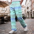 thumbnail image 5 of GrmtClth Mens Cargo Sweatpants Horizontal Stripe Elastic Drawstring Waist Baggy Wide Leg Multi Pocket Jogger Pants Purple Pink L, 5 of 8