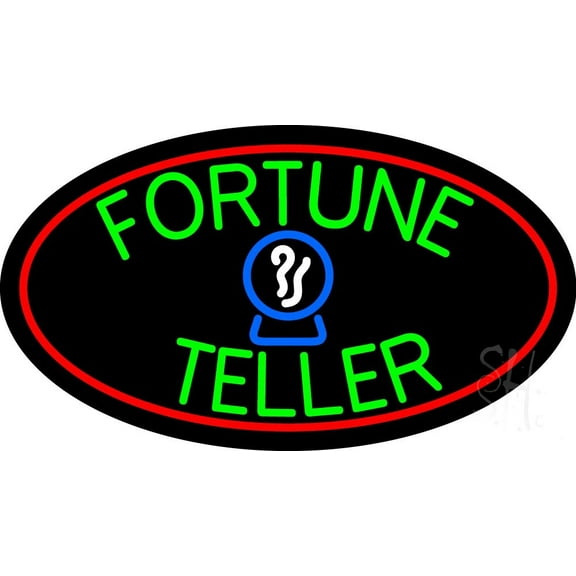 Green Fortune Teller Red Oval LED Neon Sign 13 x 24 - inches Black Square Cut Acrylic Backing, with Dimmer - Bright and Premium built indoor LED Neon Sign for Storefront.