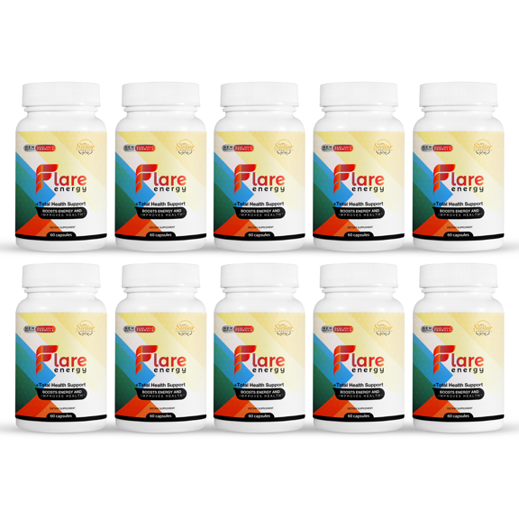 10 Pack Flare Energy, total health support and boosts energy-60 Capsules x10