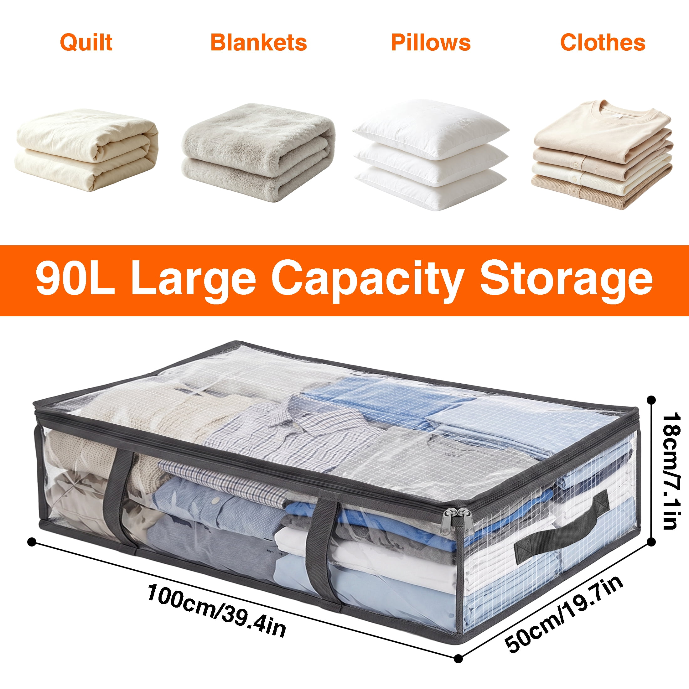 GARITIN Under Bed Storage Bag, Large Capacity Foldable Under‑Bed Storage Organizer with Clear Visual Window & Reinforced Handles, for Comforters, Blankets, Bedding, Clothes