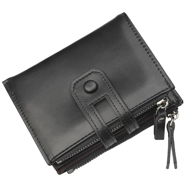 Cartera para hombre con cremallera de piel sintética, monedero plegable para ventana de identificación y bolsillo para monedas