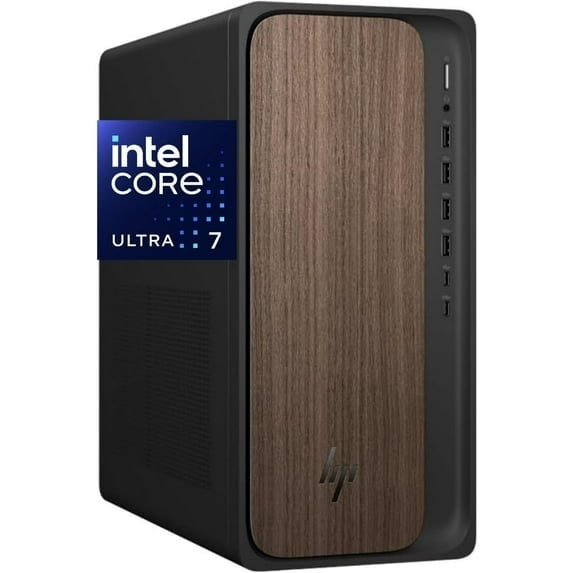 HP OmniDesk Desktop PC | Intel Core Ultra 7 265F | 32GB RAM | 1TB NVMe SSD | NVIDIA GeForce RTX 5060 (8GB)| Windows 11 Home | Dark Wood | M03-0074