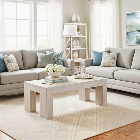 Modern Rectangular Coffee Table (40in x 20in / 1020mm x 510mm) White Sand Wirebrush