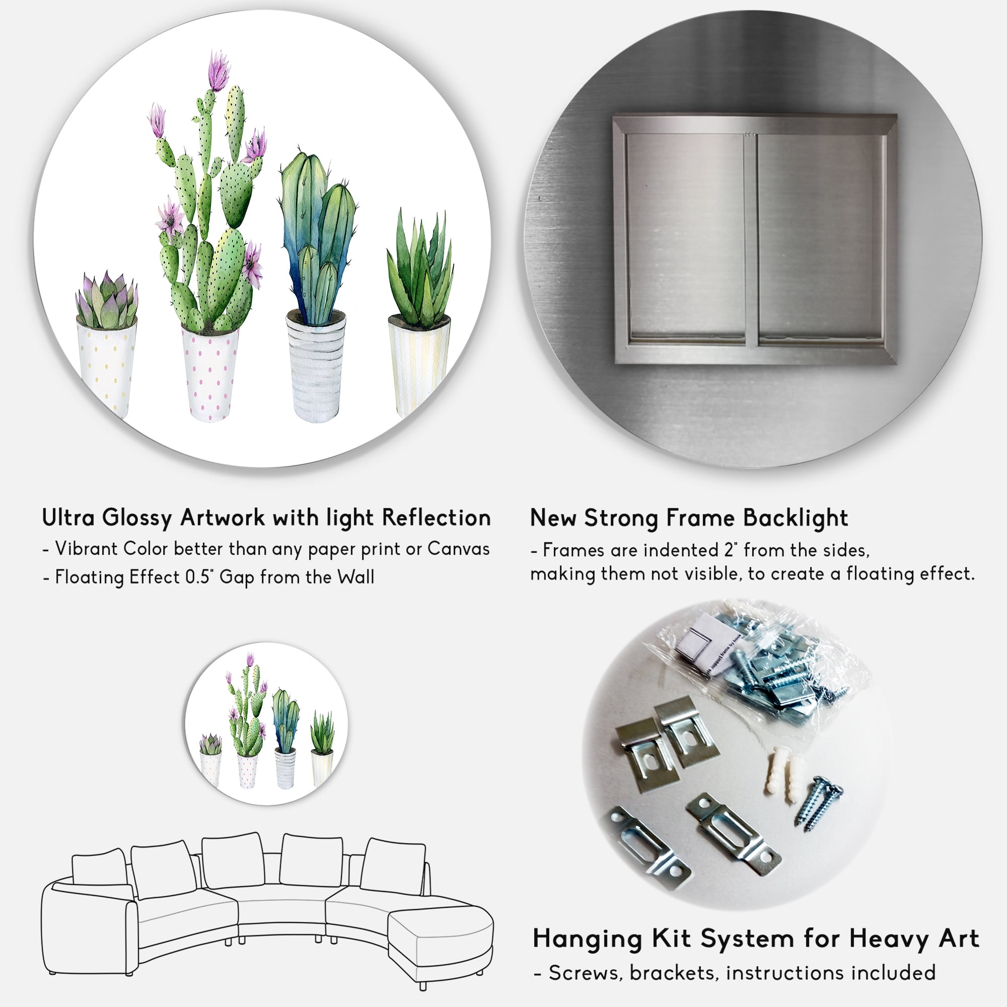 Designart 'Aloe Vera Cactus Succulent Home Plants In The Pots' Farmhouse Circle Metal Wall Art 29x29 - Disc of 29
