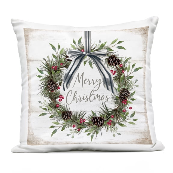 Stupell Industries Rustic Christmas Pinecone Wreath Design by Elizabeth Tyndall Outdoor Printed Pillow