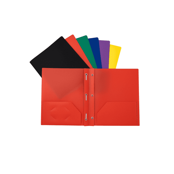 2-Pocket Letter Size Pocket Folders, Plastic folders for school office or home Multicolor, 6 Pack