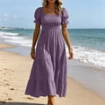 thumbnail image 6 of ClodeEU Women's Square Neck Puff Short Sleeve Smocked High Waist Tiered Ruffle Maxi Dress,Summer Flowy Casual Textured Dress Purple^,Women's Plus XXL, 6 of 7