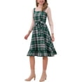 thumbnail image 4 of INSPIRE CHIC Plaid Vintage Dress for Women Ruffled Sleeveless Tie Waist A-Line Pinafore Overall Dresses L Green, 4 of 6