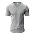 thumbnail image 3 of YLSDY Men's Muscle T Shirts Stretch Short Sleeve V Neck Bodybuilding Workout Tee Shirts Ribbed Knit Shirt Lightweight Comfy Tops Gray XL, 3 of 7