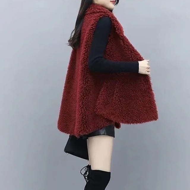 EGNMCR Veste à Manches Longues pour Femmes, Veste Décontractée Sans Capuche, Manteau d'Hiver à Col Rabattu, Couleur Unie, Boutons, Peluche