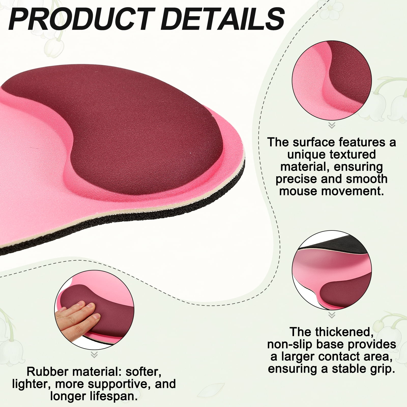 Ergonomic Wrist Rest Set, Memory Foam Mouse Pad and Keyboard Wrist Rest Support Hand Waterproof Cup Pad Non-slip for Office Computer Gaming Home Desk Accessory, Princess Pink