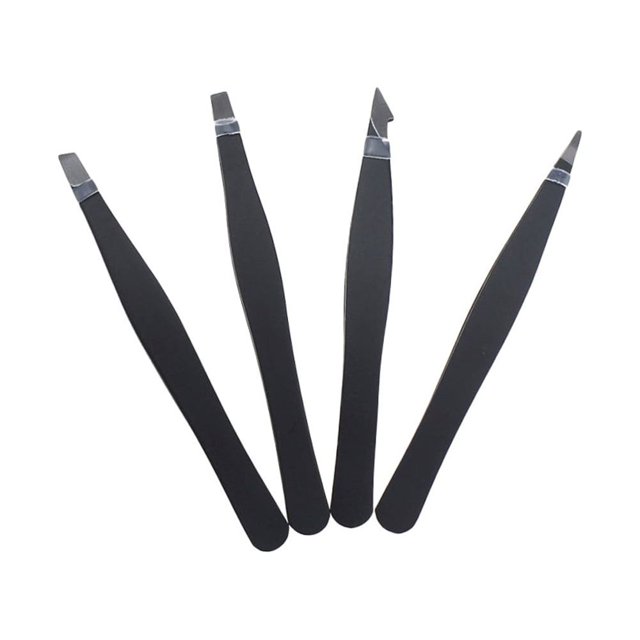 HLONK 4pcs Stainless Steel Eyebrow Tweezers With Slant Flat Angled Pointed Tips For Eyebrow Ingrown Hair And Splinters With St