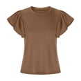 thumbnail image 4 of Womens Summer Tops Sevevn Womens Casual Solid Color Round Neck Ruffled Short Sleeve Tops Blouses, 4 of 6
