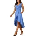 thumbnail image 4 of INSPIRE CHIC Women's Summer Dresses Sleeveless Tank Sundress Wrap V Neck Pleated High Low Hem Midi Dress with Pockets XL Blue, 4 of 5