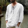 thumbnail image 2 of VNKIDY Mens T-Shirt Casual Henley Long Sleeve Top Solid Color Linen Top With Lace Up Neckline For Casual Daily Wear Classic Top, 2 of 5