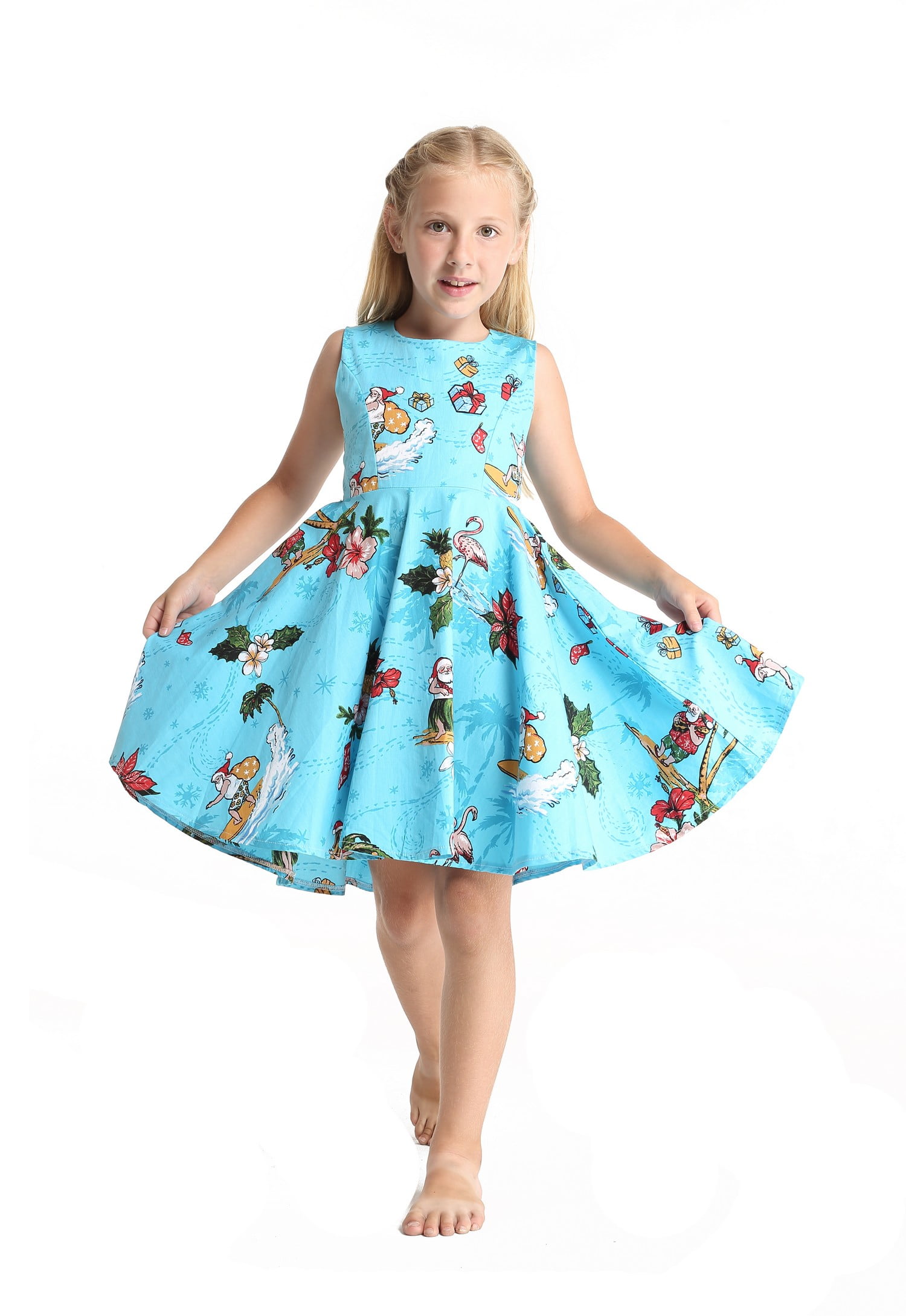 Matching Father Daughter Hawaiian Luau Dance Shirt Vintage Dress Santa in Hawaii Christmas