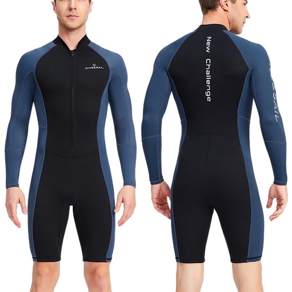 Mens 1.5mm Shorty Wetsuit Womens, Full Body Long Sleeve Diving Suit Front Zip Wetsuit for Diving Snorkeling Kayaking Swimming Size 3XL Blue