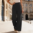 thumbnail image 3 of Lounge Pants Women 2026 Spring Summer Elastic High Waist Wide Straight Leg Casual Loose Cotton Linen Pants with Pockets, 3 of 6