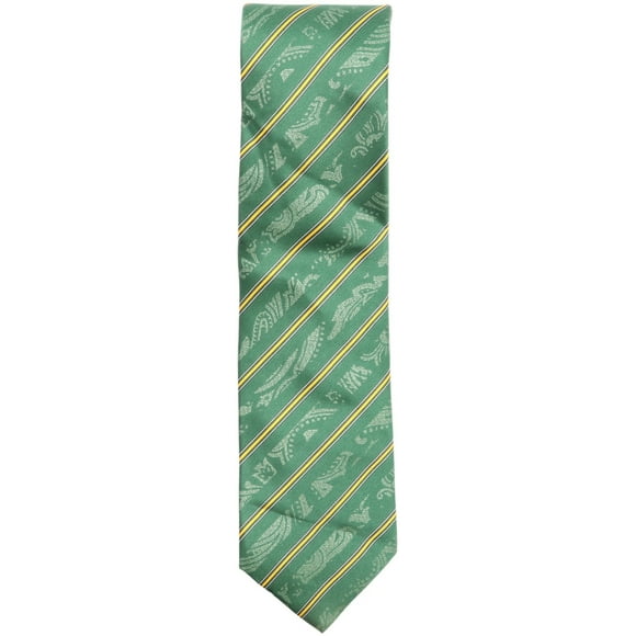 Dolcepunta Men's Green / Yellow White Diagonal Stripe Silk Necktie with Faded Paisley Ov - One Size
