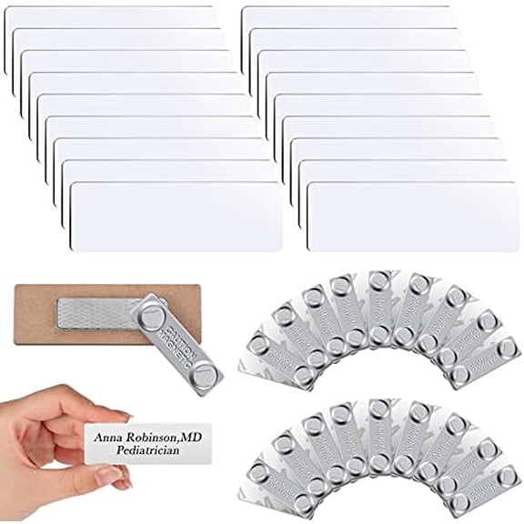 Magnetic Name Tags Printable Blank DIY Name Badge Magnets Adhesive Name Tag Holders Pins with Neodymium Magnets for Jacket Lapel Shirts (18 Pieces, 18 Pairs)$$Office