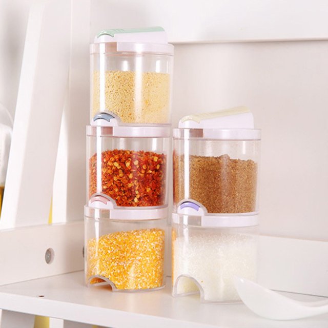 5pcs Clear Stackable Seasoning Rack Spice Seasoning Rack Pots Kitchen Salt Sugar Condiment Storage Containers